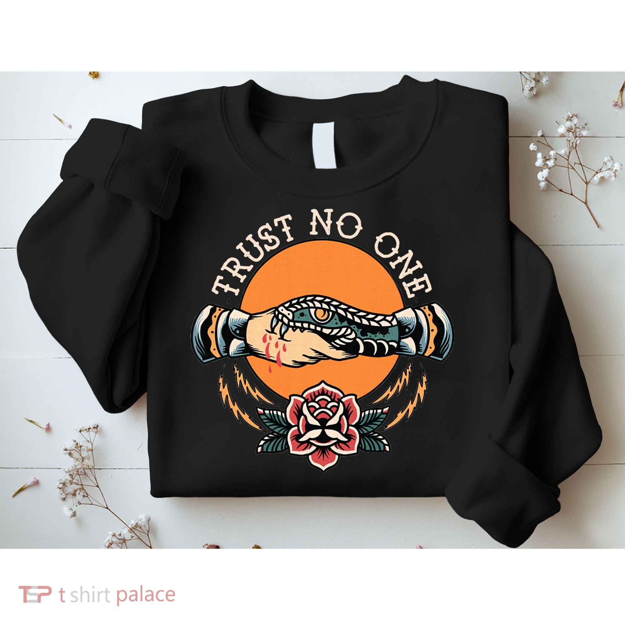 Trust No One Handshake Snake Traditional Tattoo Art Sweatshirt
