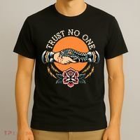 Trust No One Handshake Snake Traditional Tattoo Art T-Shirt thumb 3