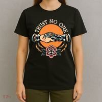 Trust No One Handshake Snake Traditional Tattoo Art T-Shirt thumb 4