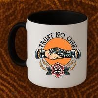 Trust No One Handshake Snake Traditional Tattoo Art Coffee Mug thumb 2