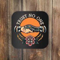 Trust No One Handshake Snake Traditional Tattoo Art Coaster thumb 0