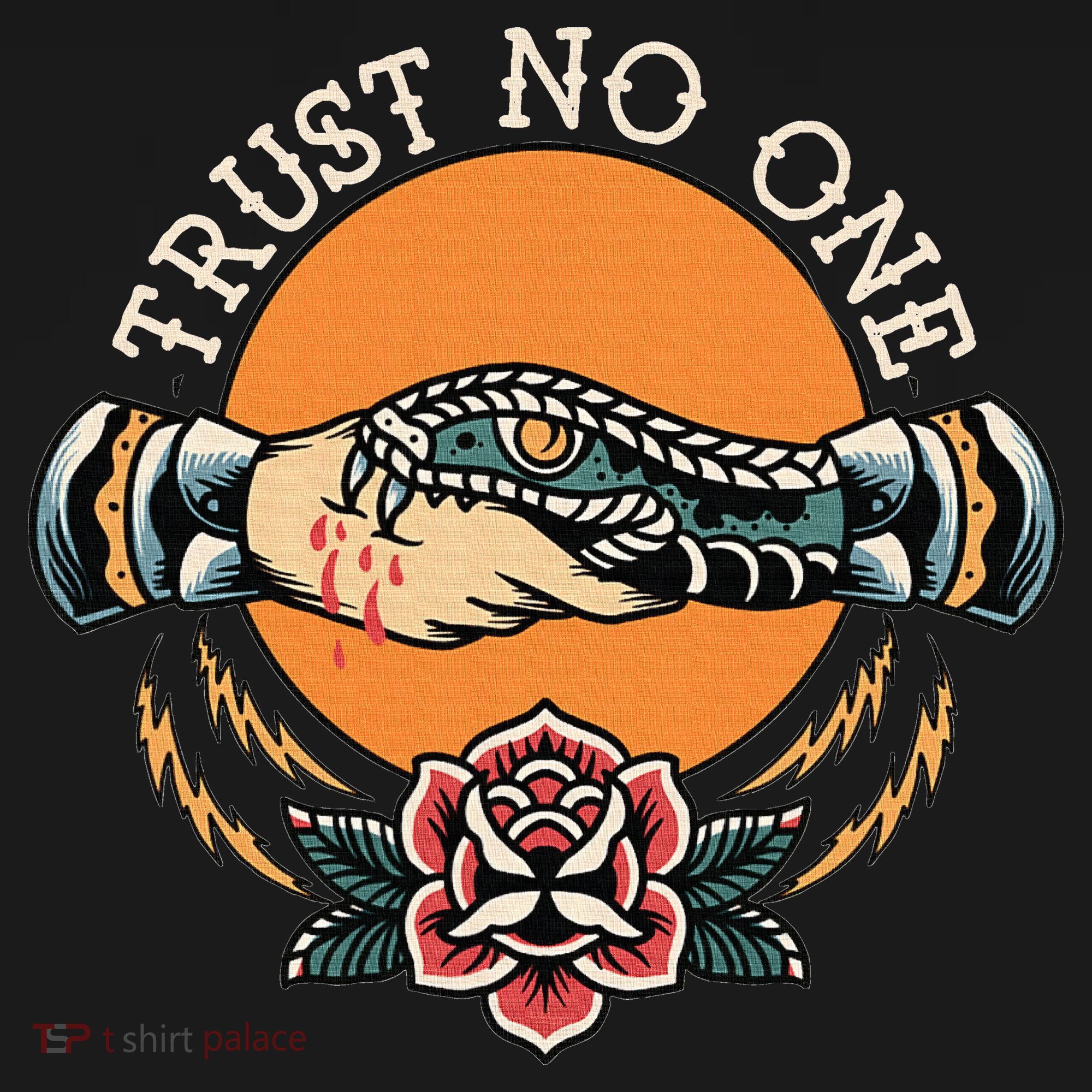 Trust No One Handshake Snake Traditional Tattoo Art Women's Tank Top