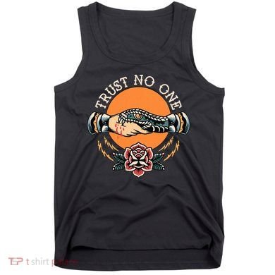 Trust No One Handshake Snake Traditional Tattoo Art Tank Top