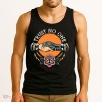 Trust No One Handshake Snake Traditional Tattoo Art Tank Top thumb 3