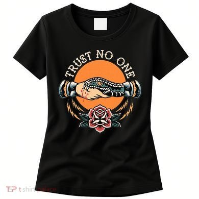 Trust No One Handshake Snake Traditional Tattoo Art Women's T-Shirt
