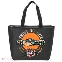 Trust No One Handshake Snake Traditional Tattoo Art Tote Bag thumb 0