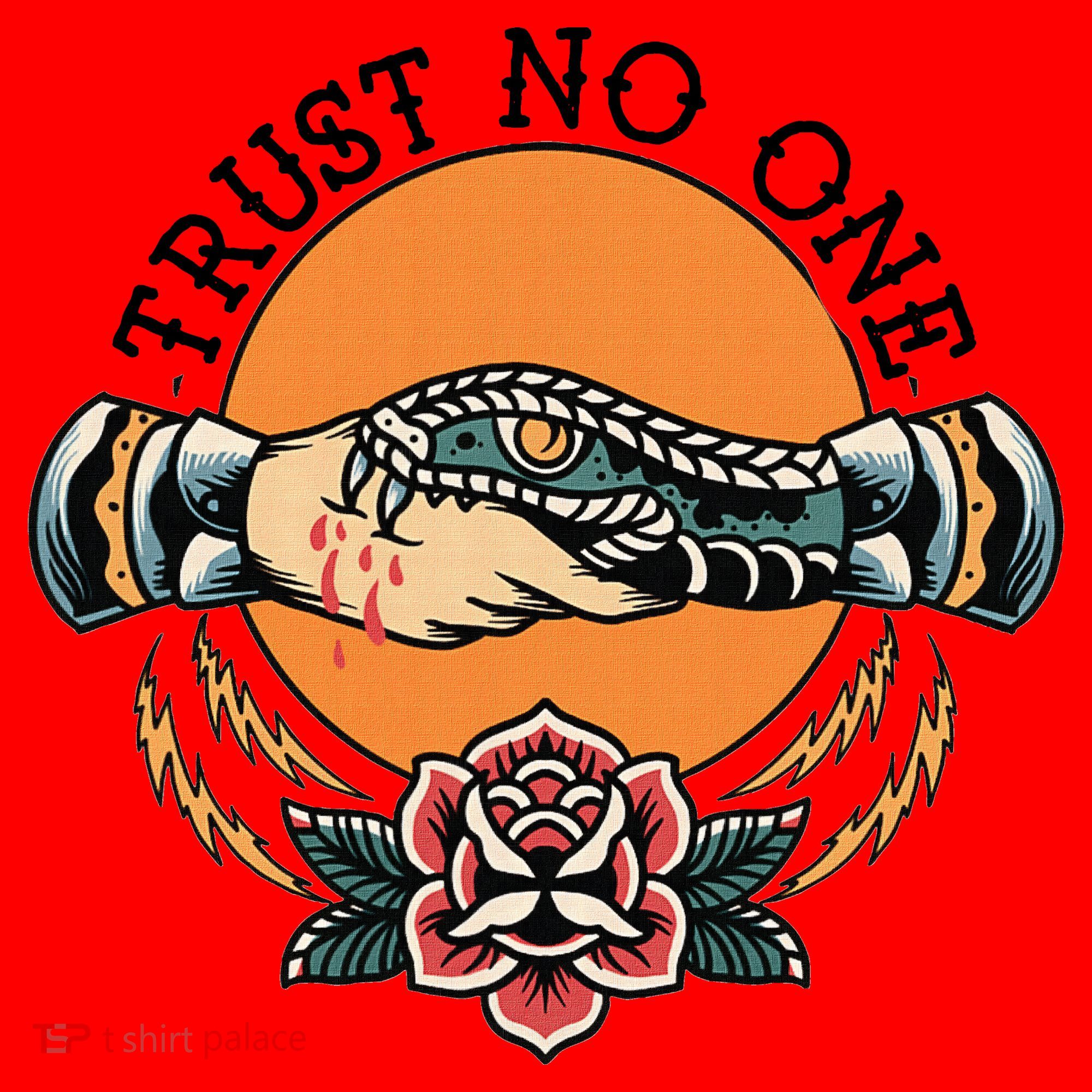 Trust No One Handshake Snake Traditional Tattoo Art Santa Hat