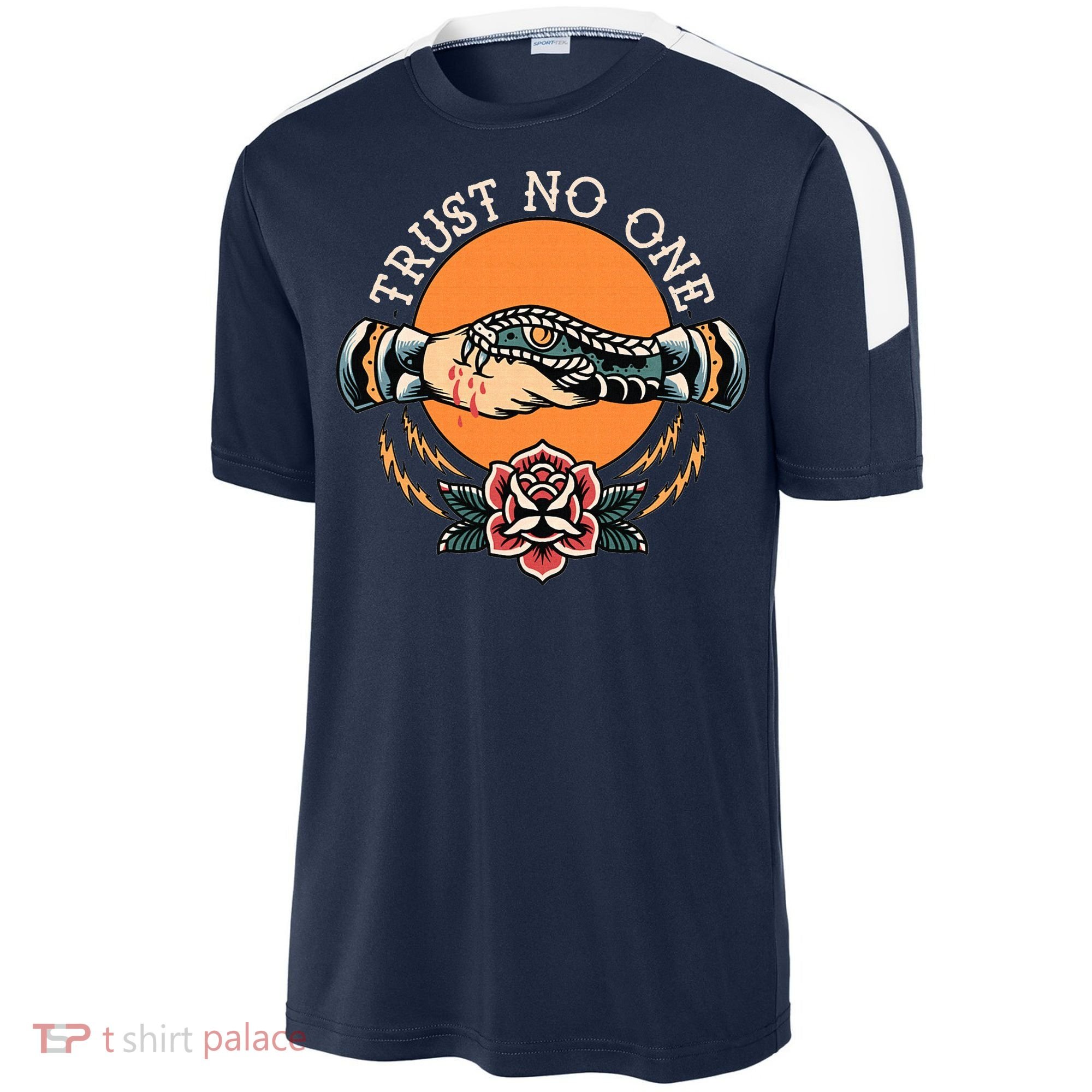 Trust No One Handshake Snake Traditional Tattoo Art Sport-Tek Competitor United Soccer Jersey