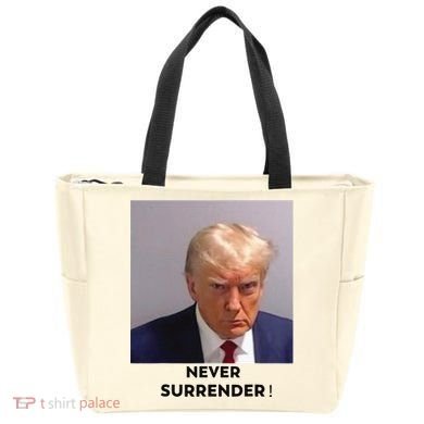 Trump Never Surrender Mug Shot Tote Bag