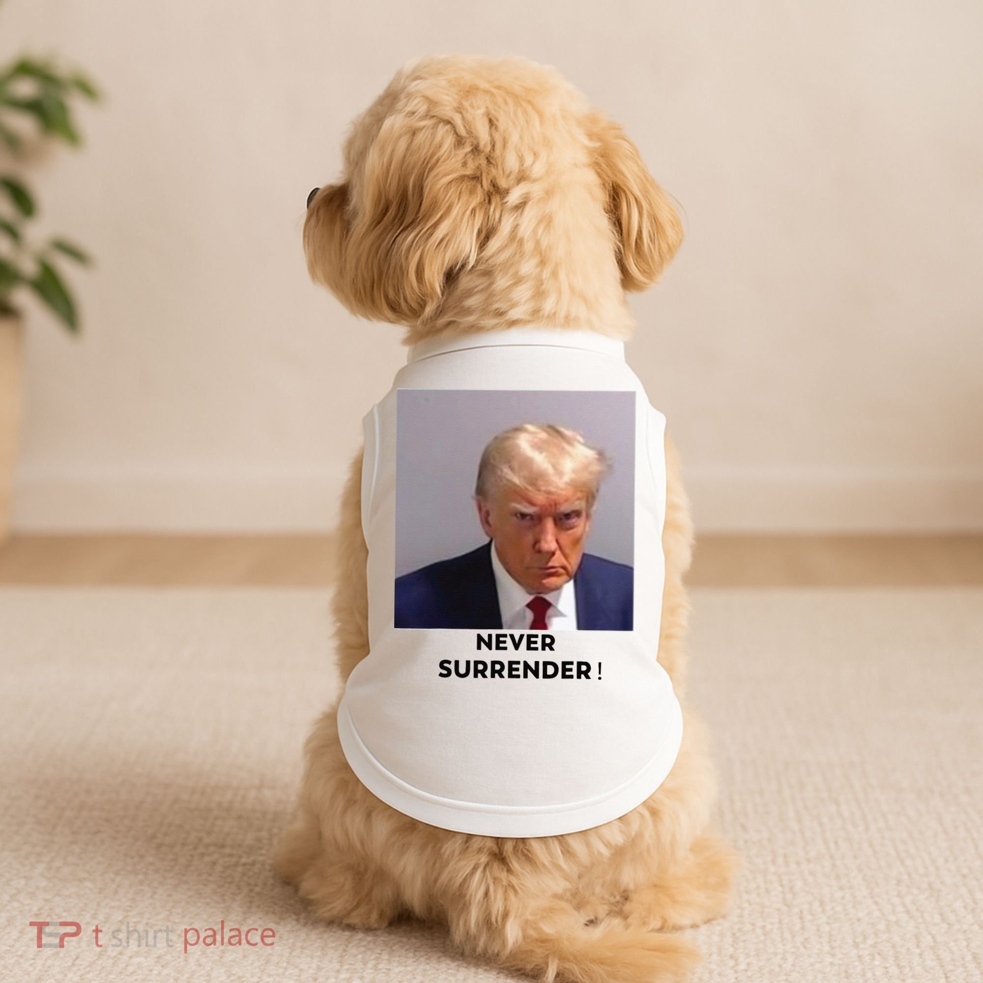 Trump Never Surrender Mug Shot Doggie Tank