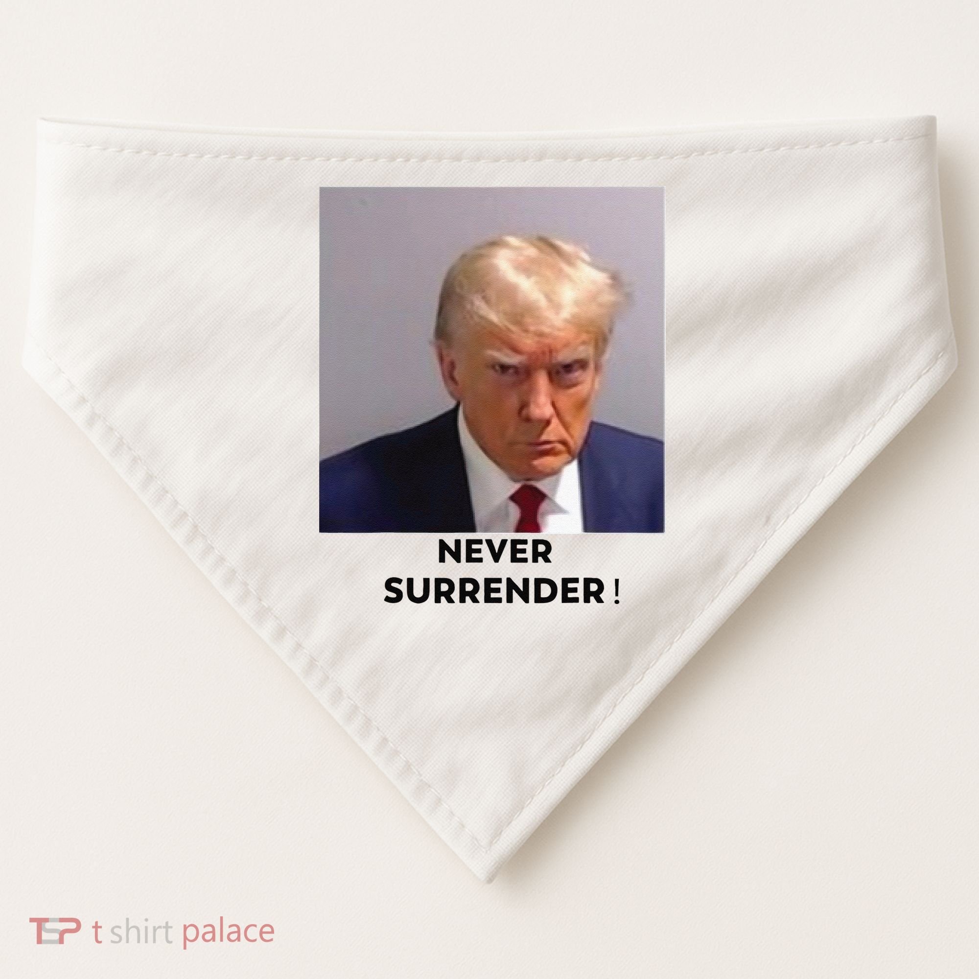 Trump Never Surrender Mug Shot USA-Made Doggie Bandana