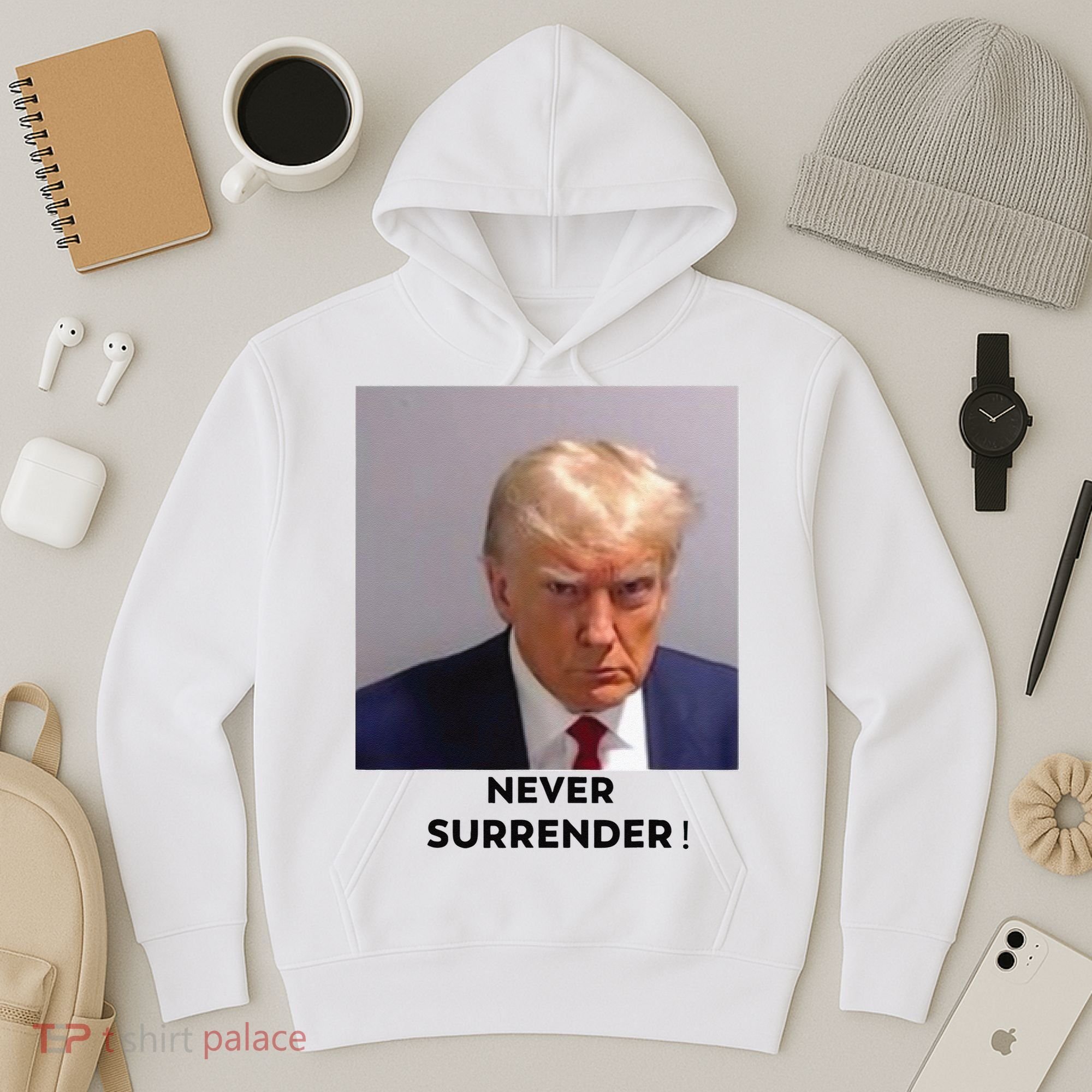 Trump Never Surrender Mug Shot Hoodie