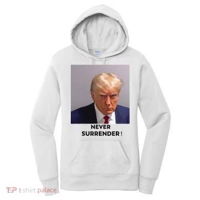 Trump Never Surrender Mug Shot Women's Hoodie