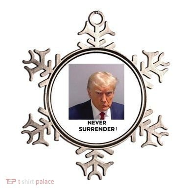 Trump Never Surrender Mug Shot Ornament