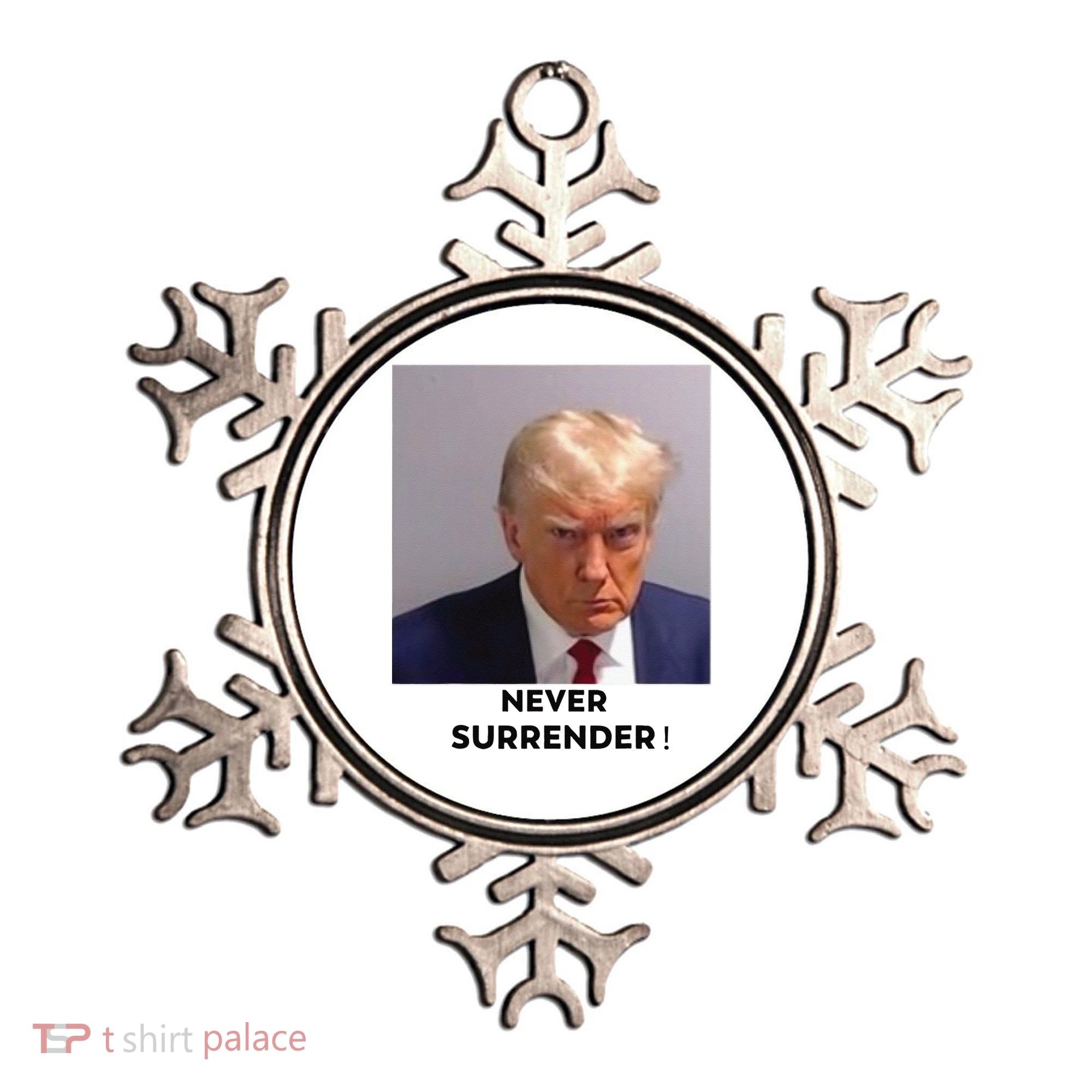 Trump Never Surrender Mug Shot Ornament