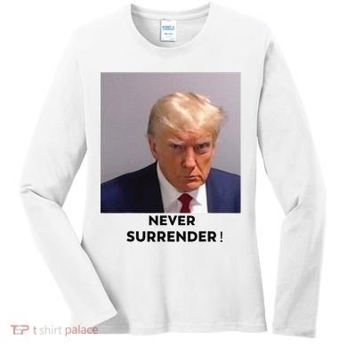 Trump Never Surrender Mug Shot Women's Long Sleeve Shirt