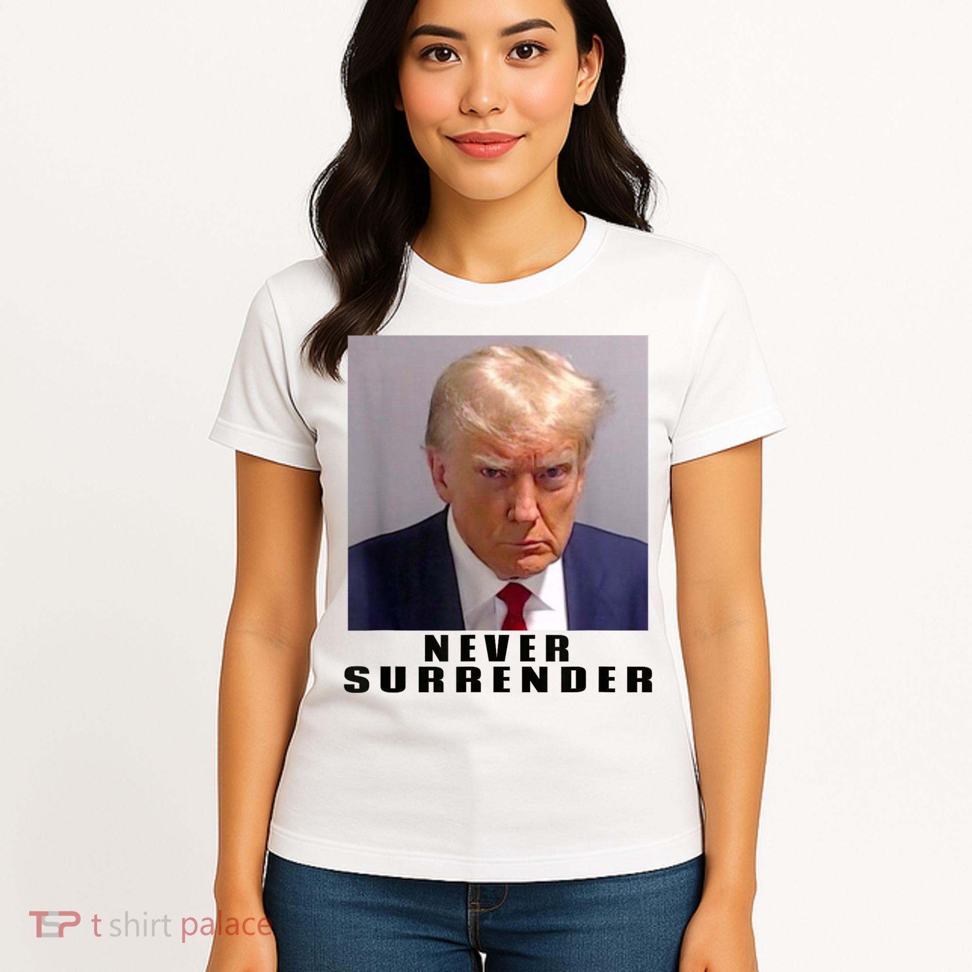 Trump never surrender Donald Trump Mugshot 2024 Women's T-Shirt