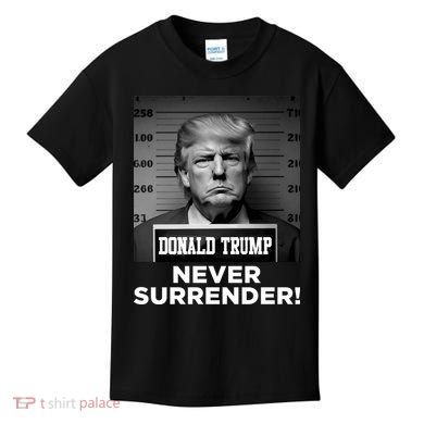 Trump Never Surrender 2024 Mugshot Kids T-Shirt