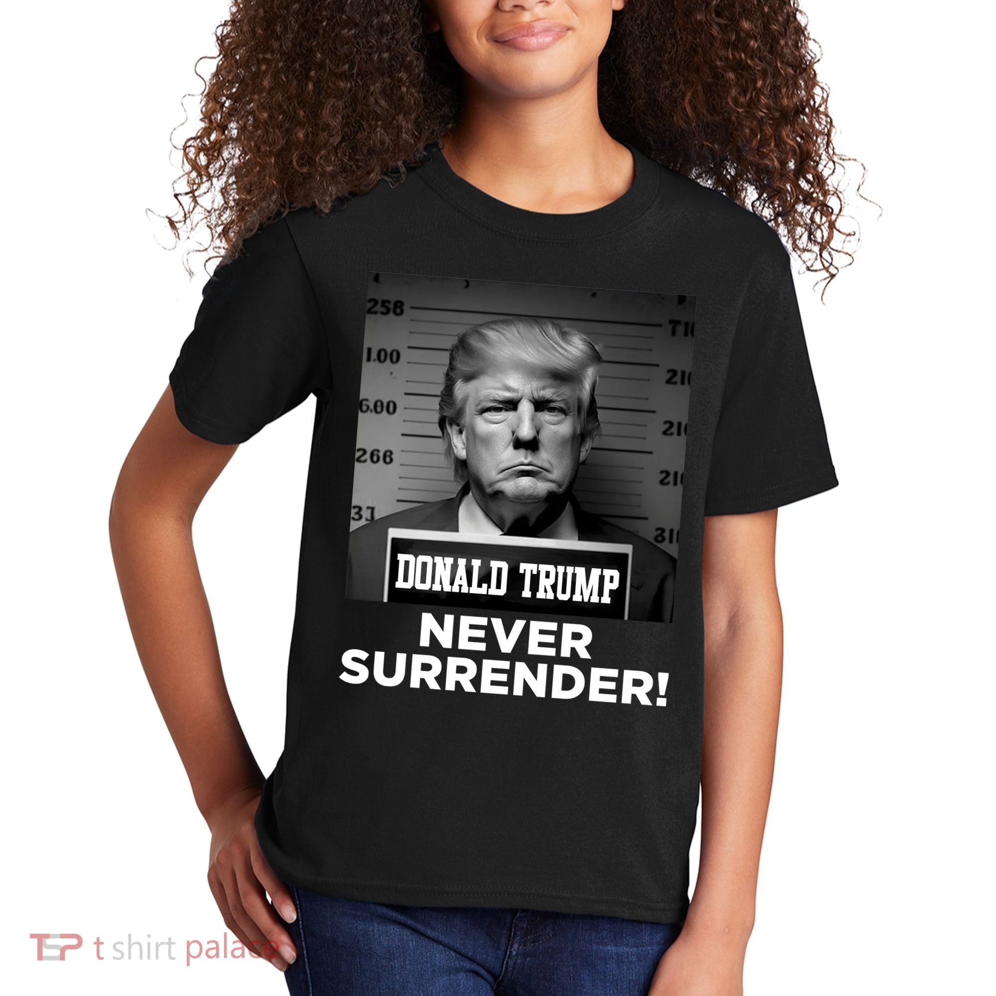 Trump Never Surrender 2024 Mugshot Kids T-Shirt