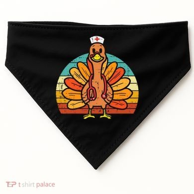 Turkey Nurse Stethoscope Thanksgiving Fall Scrub Top USA-Made Doggie Bandana
