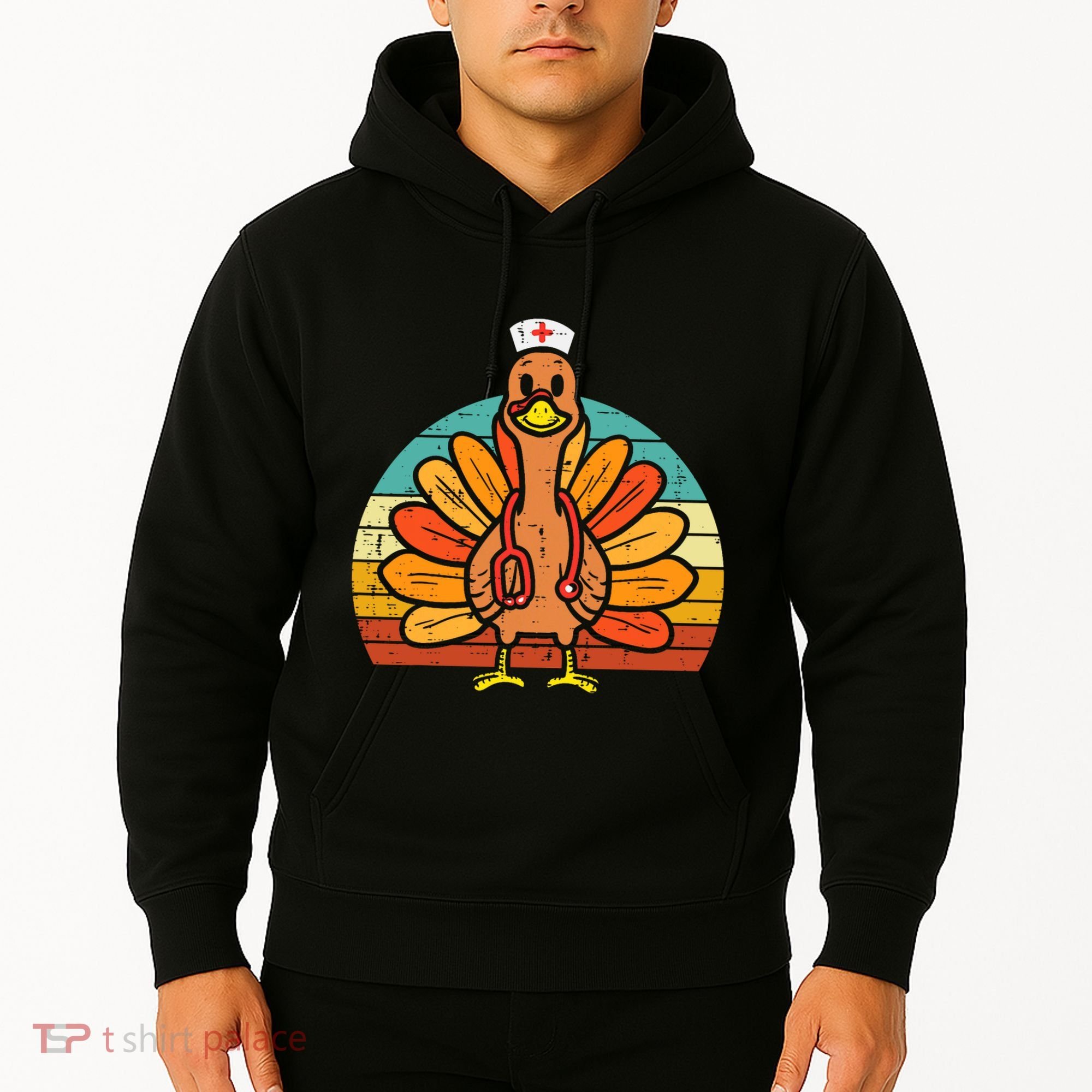 Turkey Nurse Stethoscope Thanksgiving Fall Scrub Top Hoodie