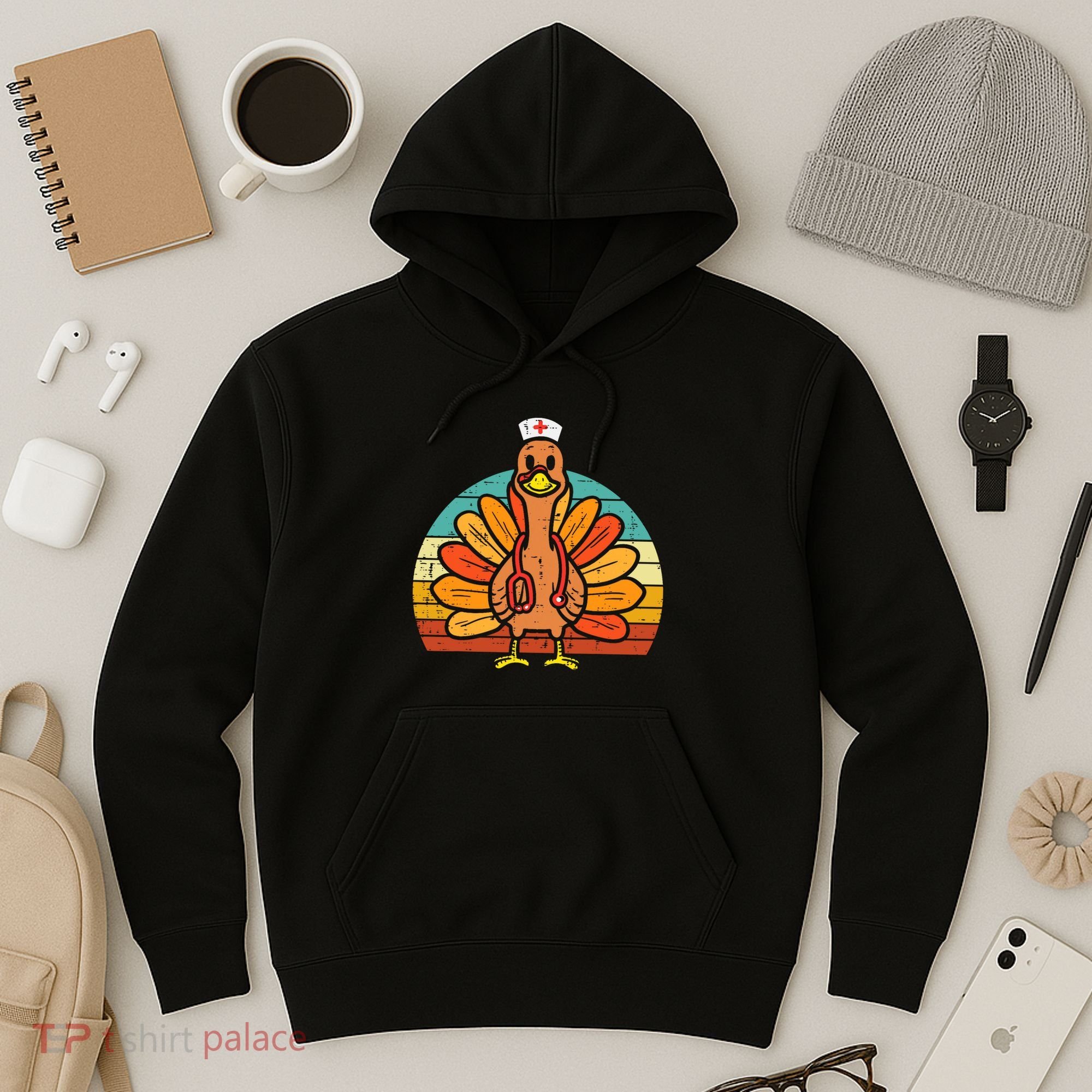 Turkey Nurse Stethoscope Thanksgiving Fall Scrub Top Hoodie