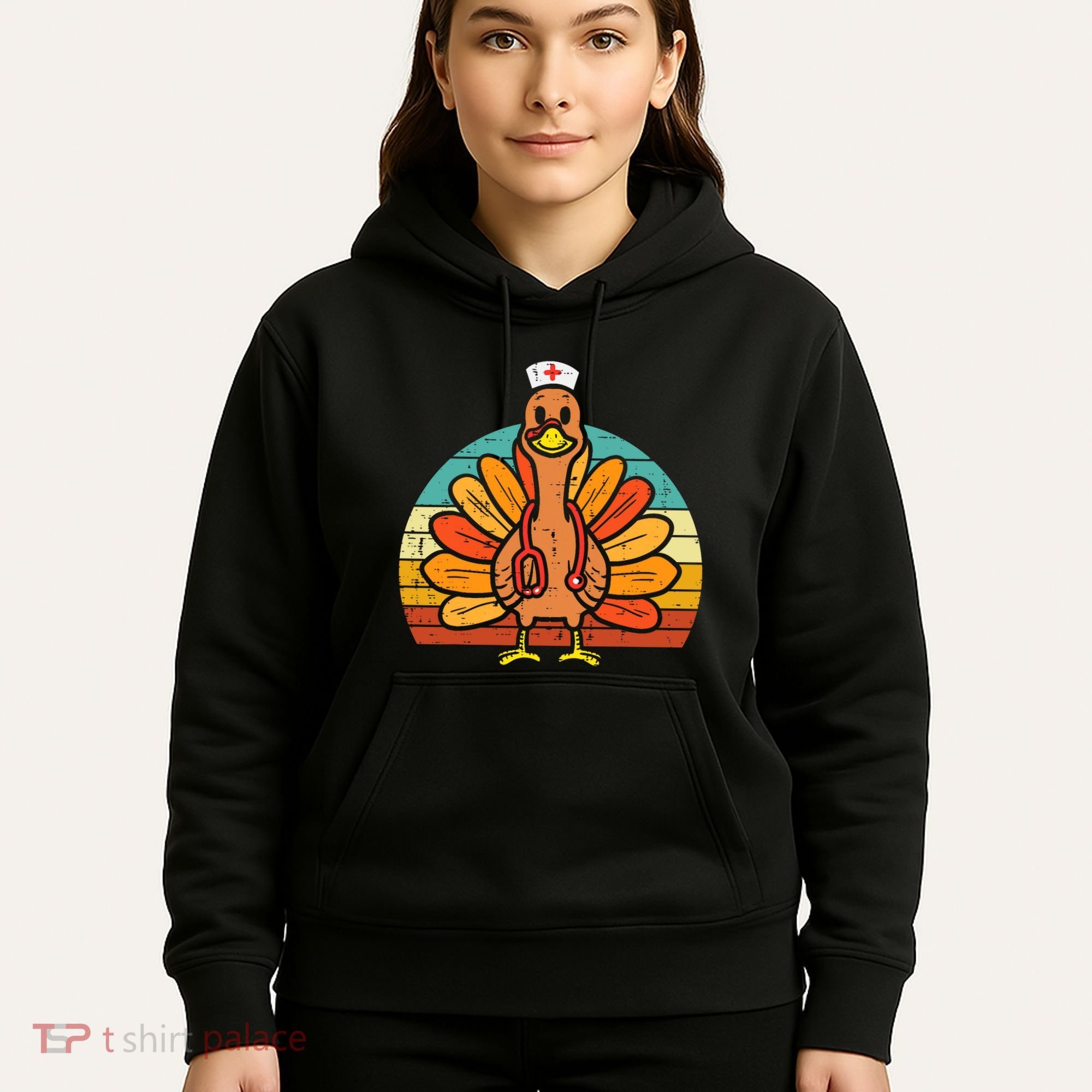 Turkey Nurse Stethoscope Thanksgiving Fall Scrub Top Hoodie