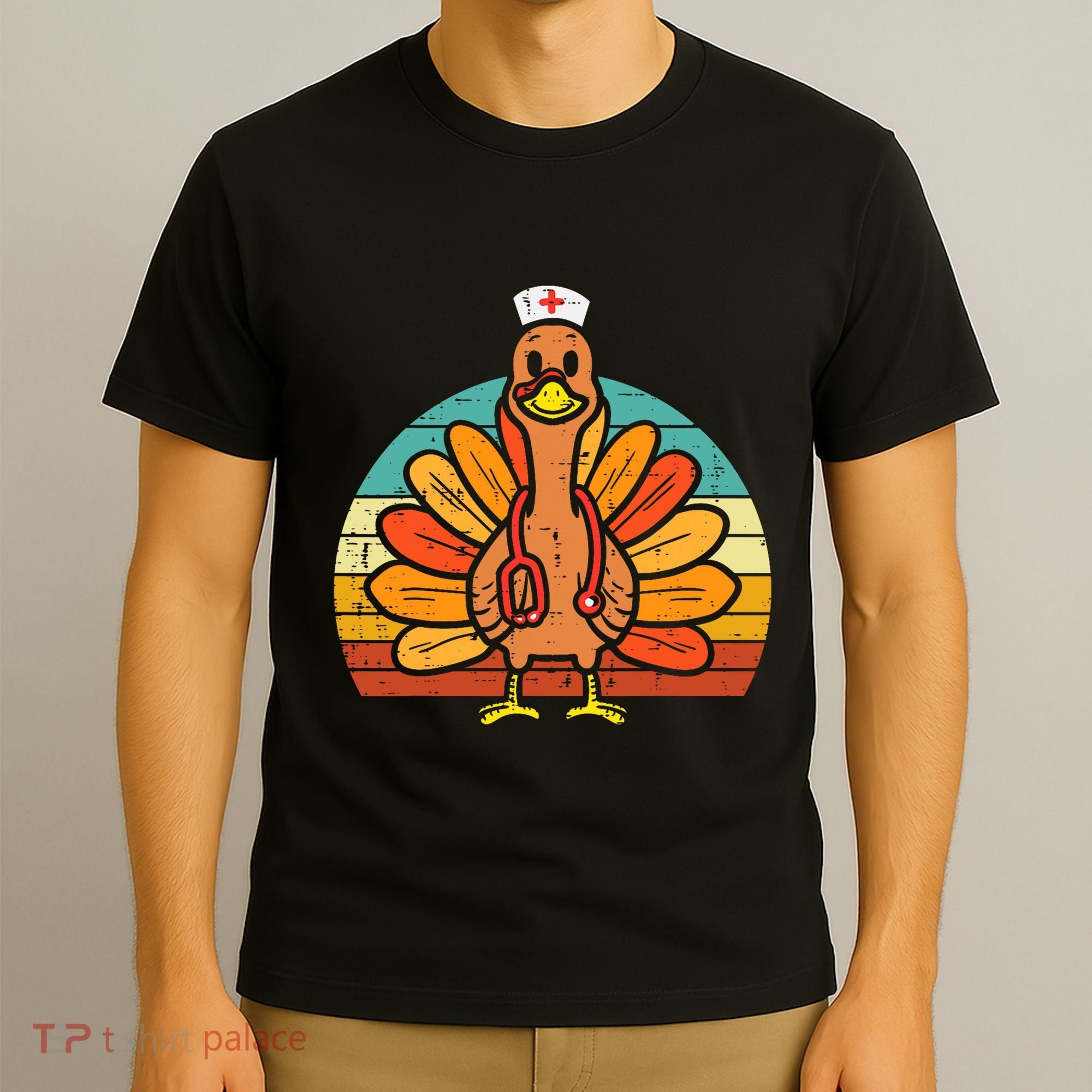 Turkey Nurse Stethoscope Thanksgiving Fall Scrub Top T-Shirt