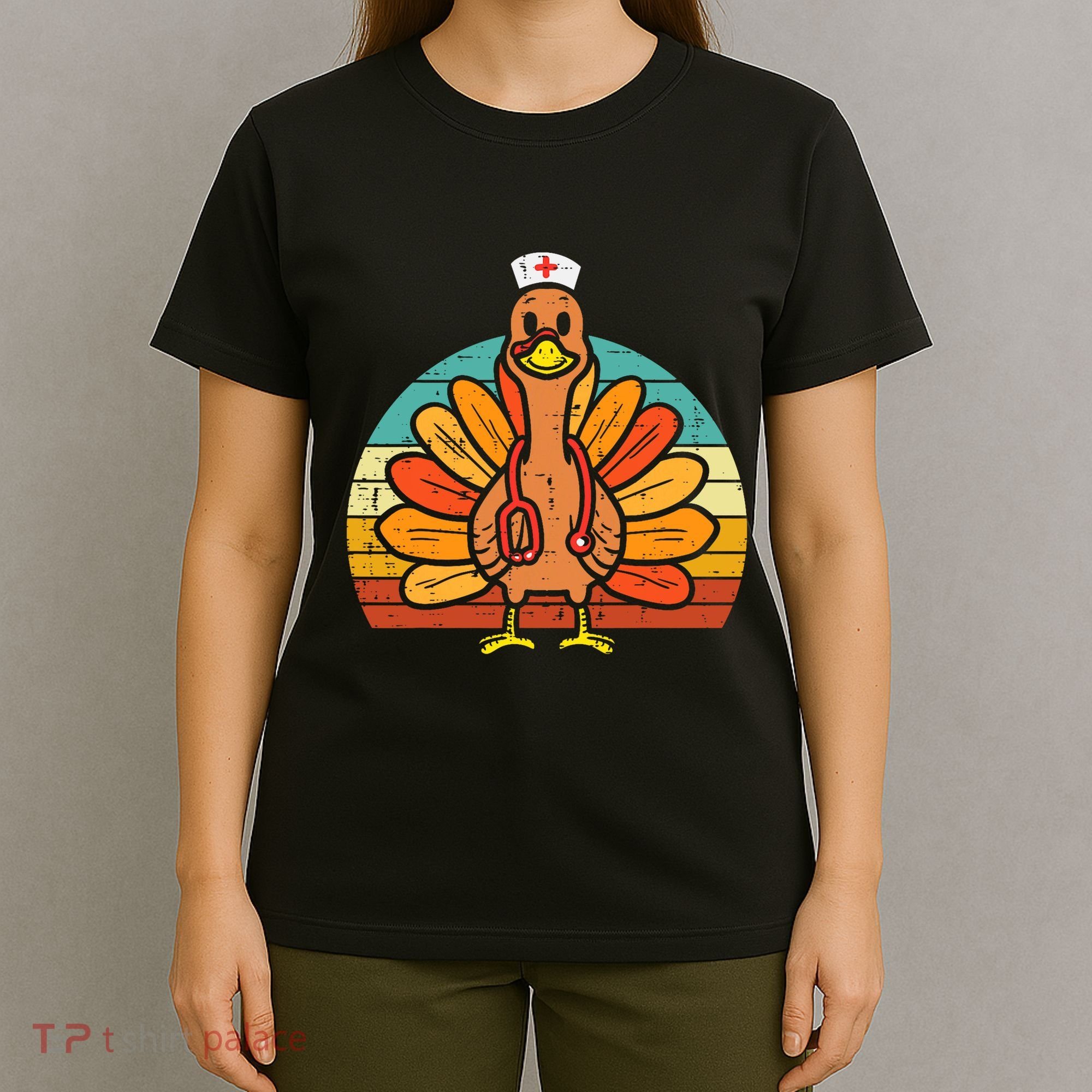Turkey Nurse Stethoscope Thanksgiving Fall Scrub Top T-Shirt
