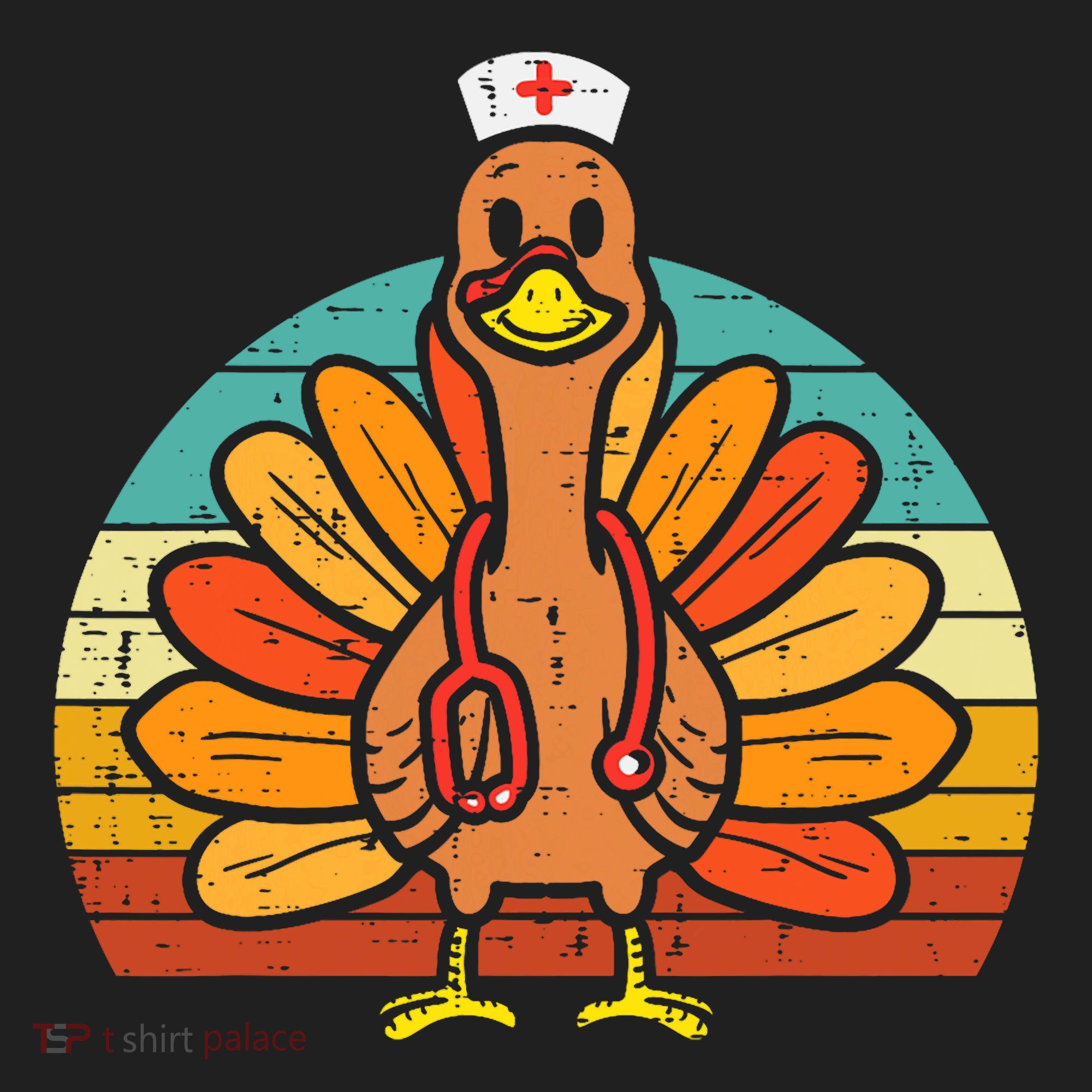 Turkey Nurse Stethoscope Thanksgiving Fall Scrub Top Beanie