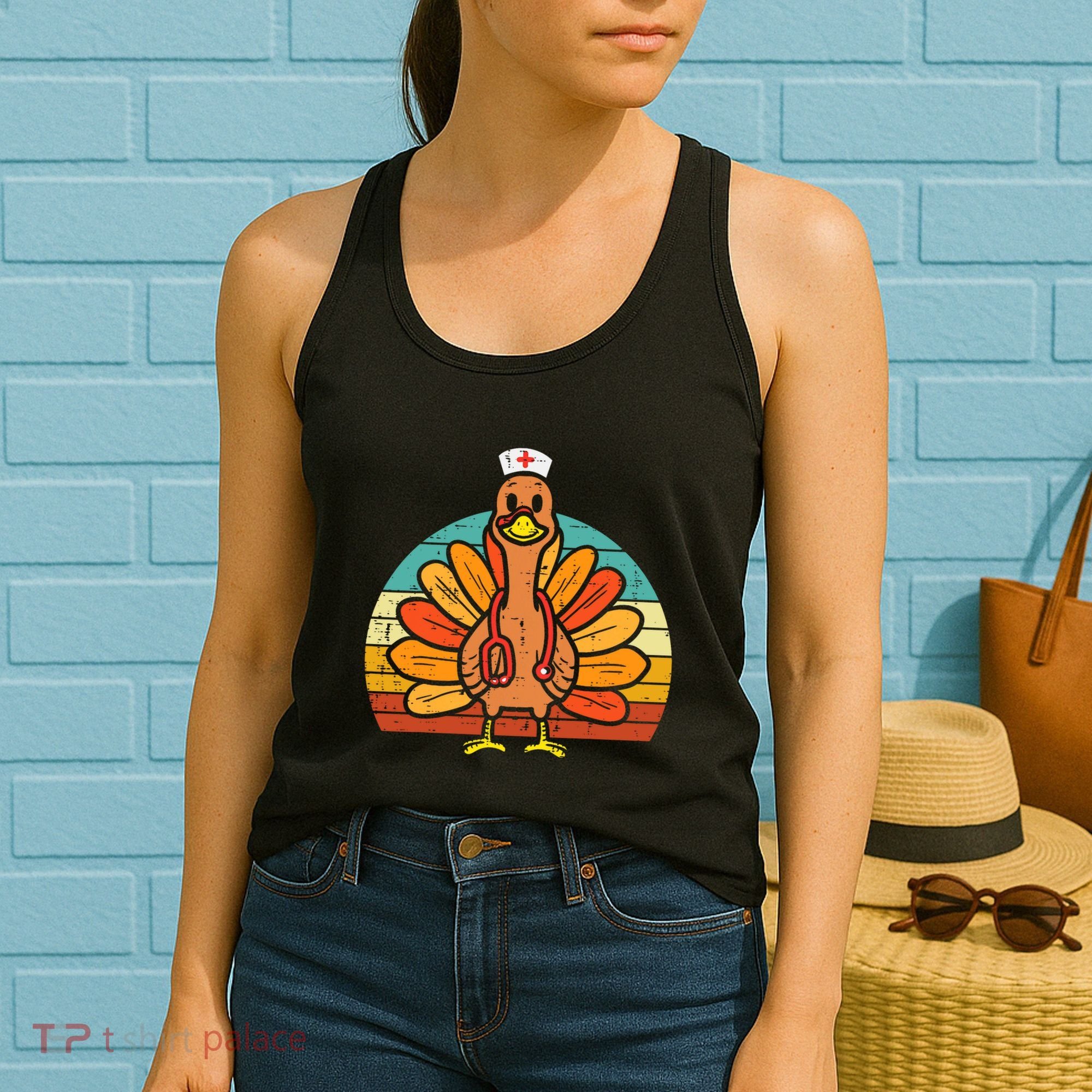 Turkey Nurse Stethoscope Thanksgiving Fall Scrub Top Women's Tank Top
