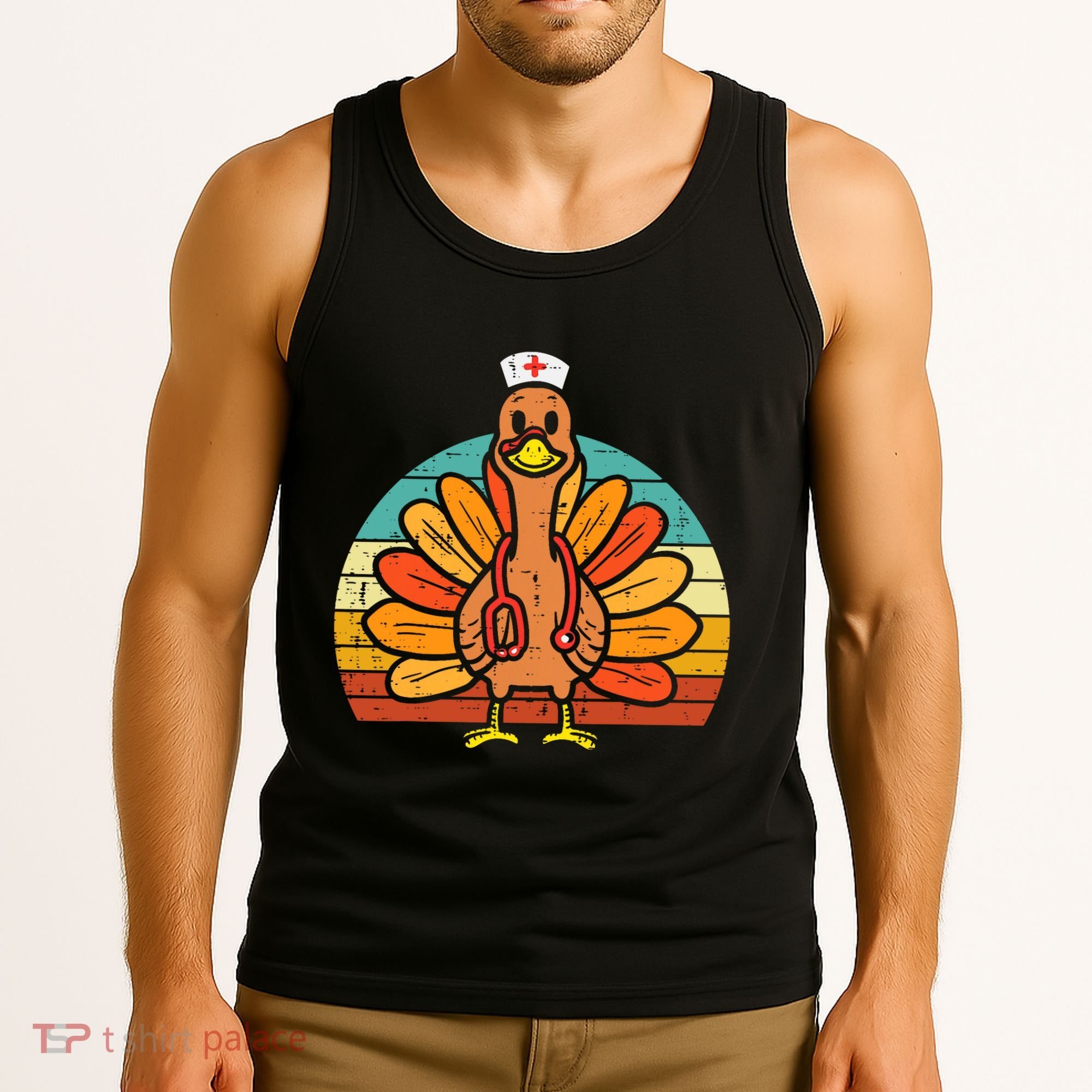 Turkey Nurse Stethoscope Thanksgiving Fall Scrub Top Tank Top