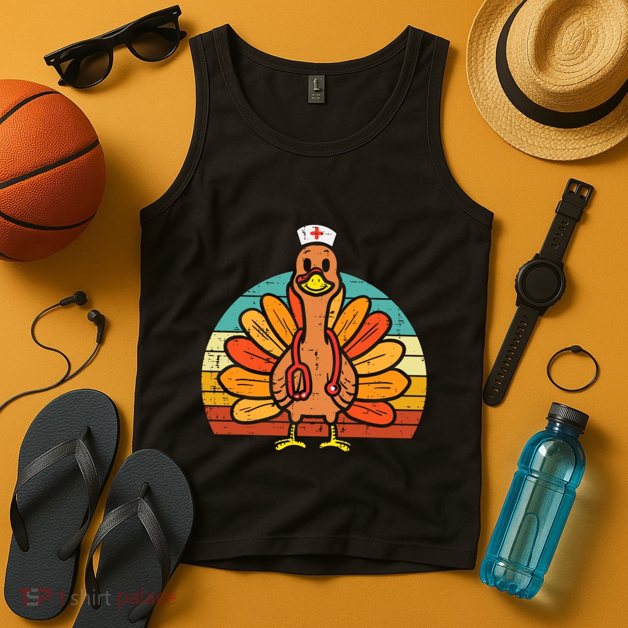 Turkey Nurse Stethoscope Thanksgiving Fall Scrub Top Tank Top