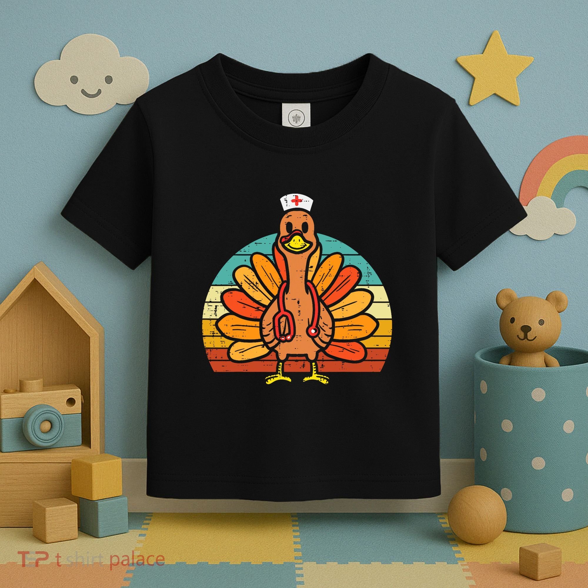 Turkey Nurse Stethoscope Thanksgiving Fall Scrub Top Toddler T-Shirt