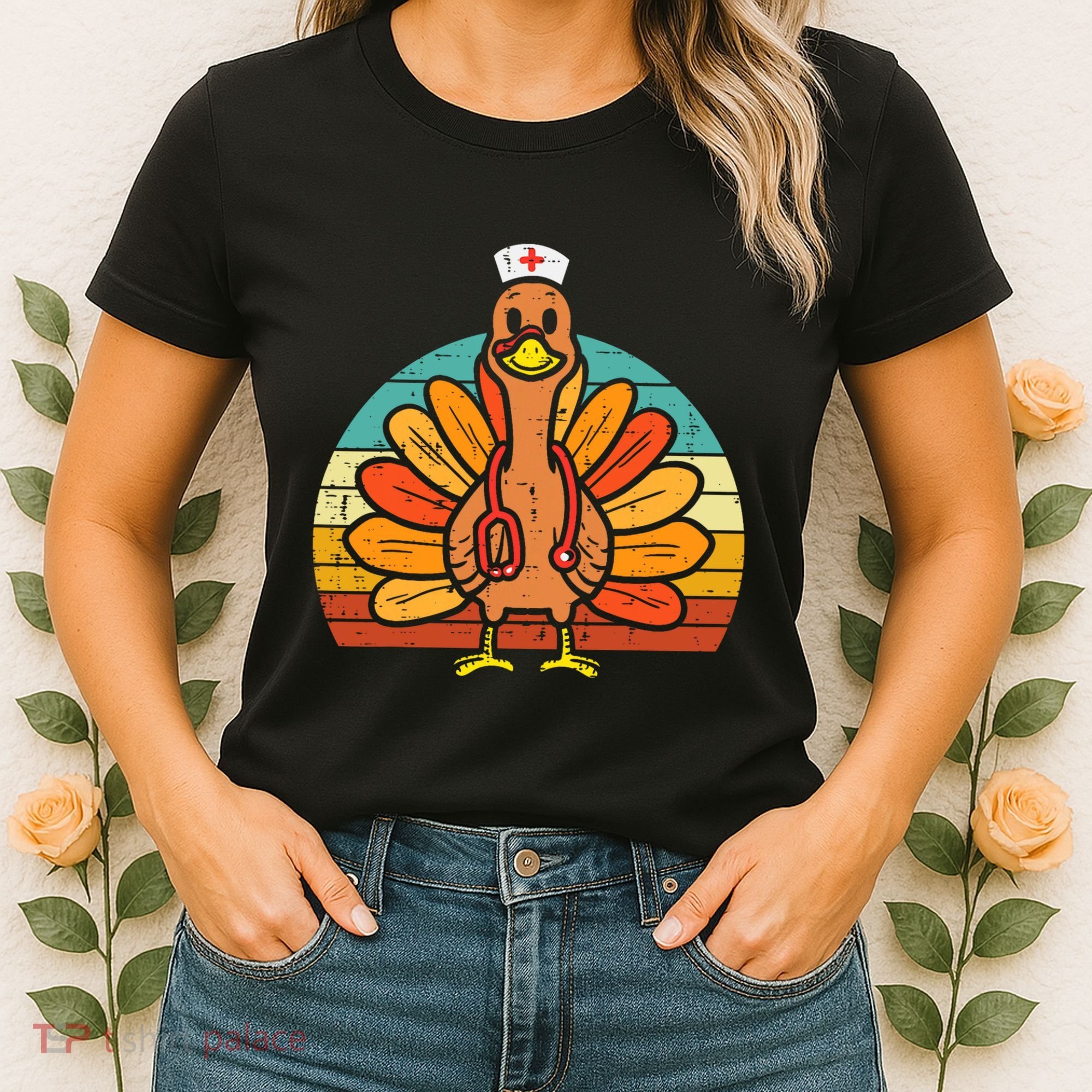 Turkey Nurse Stethoscope Thanksgiving Fall Scrub Top Women's T-Shirt
