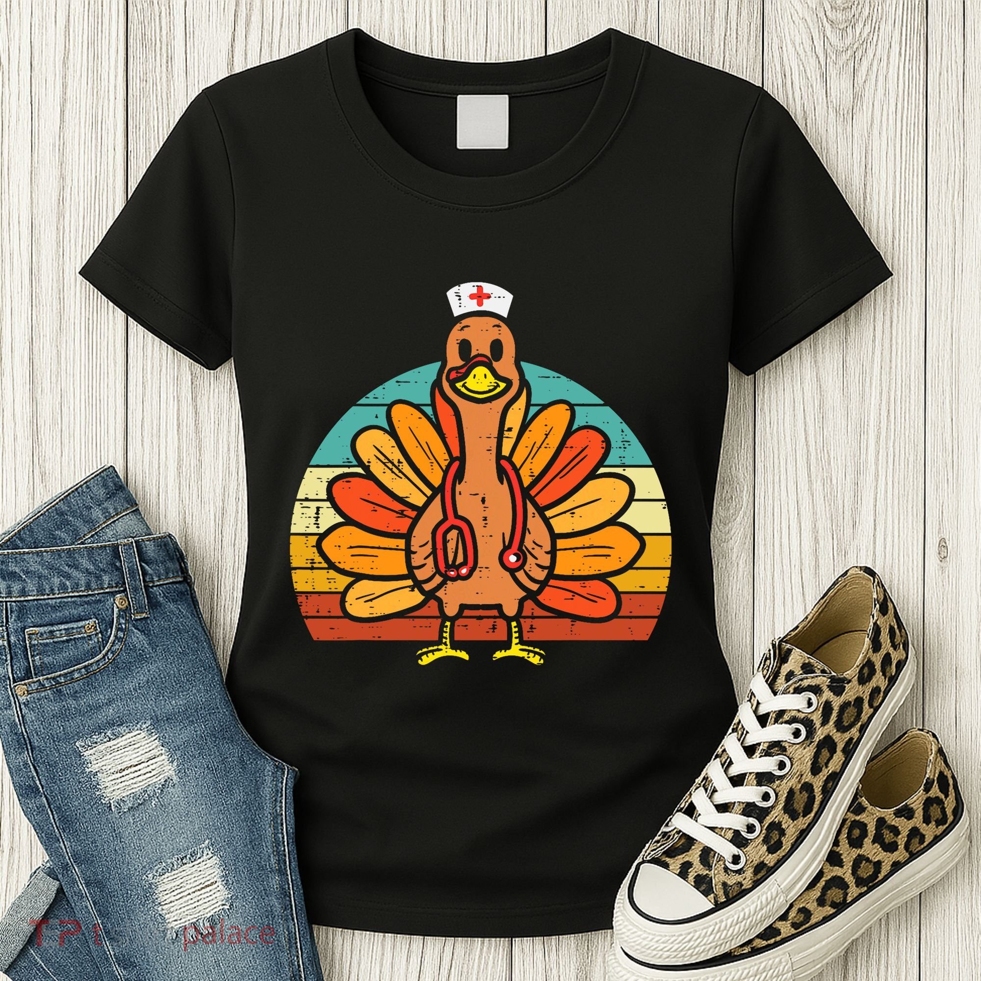 Turkey Nurse Stethoscope Thanksgiving Fall Scrub Top Women's T-Shirt