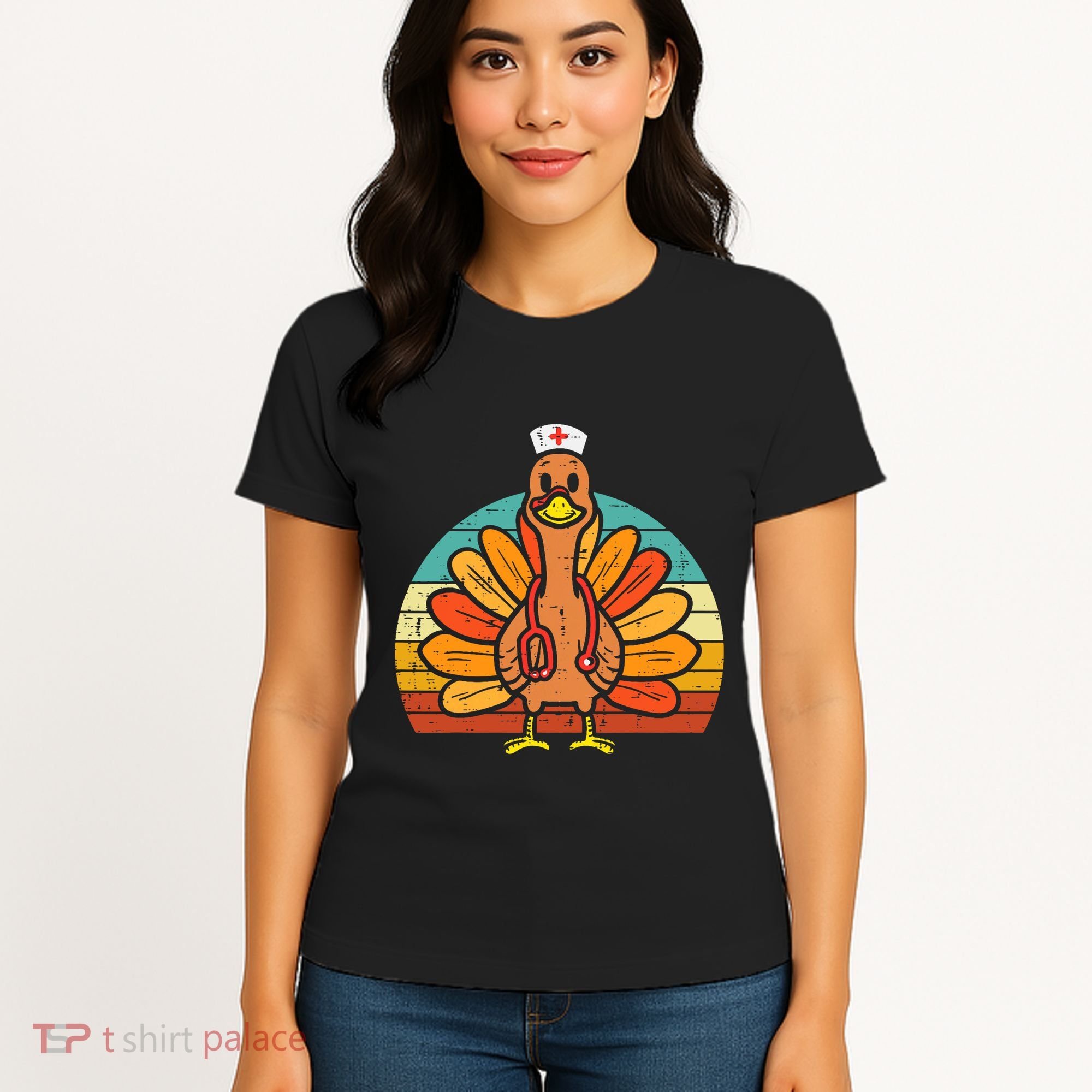 Turkey Nurse Stethoscope Thanksgiving Fall Scrub Top Women's T-Shirt