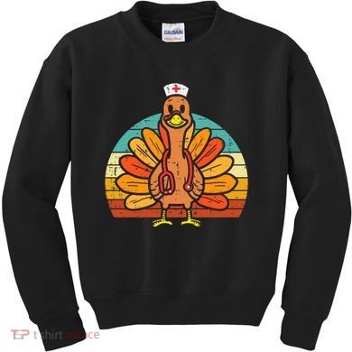 Turkey Nurse Stethoscope Thanksgiving Fall Scrub Top Kids Sweatshirt