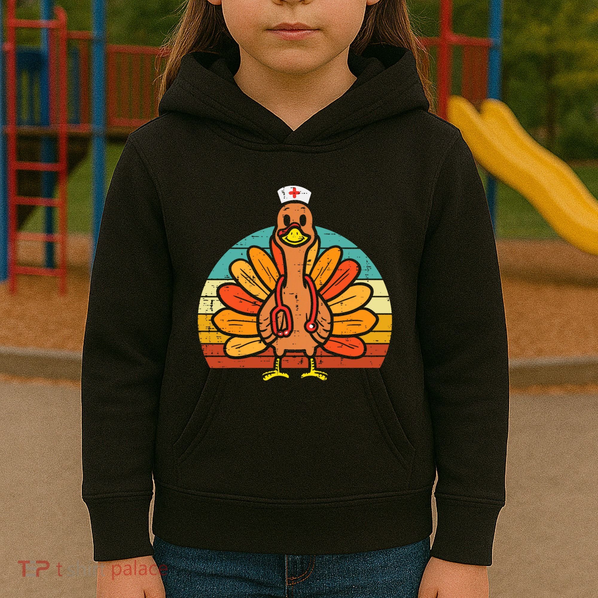 Turkey Nurse Stethoscope Thanksgiving Fall Scrub Top Kids Hoodie