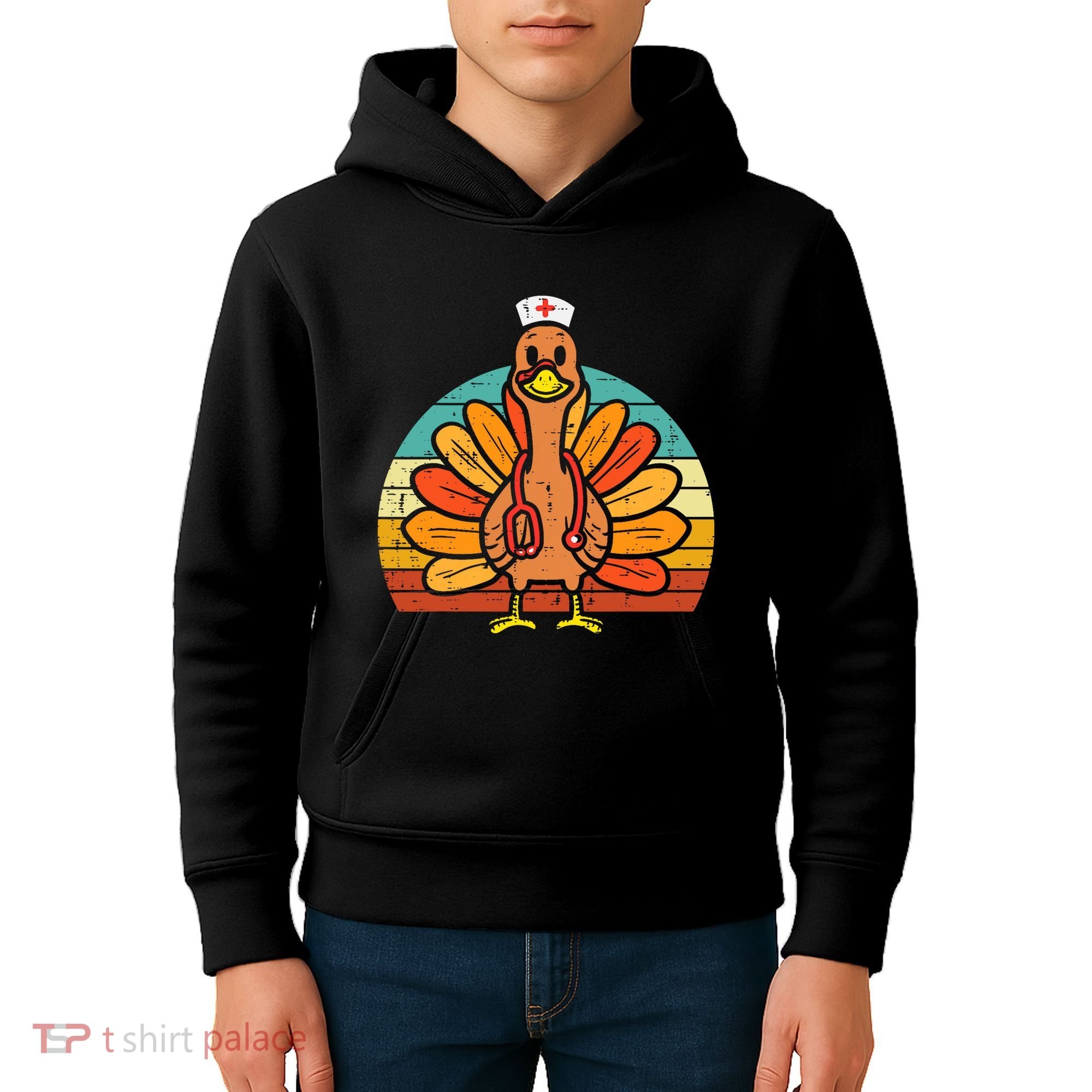 Turkey Nurse Stethoscope Thanksgiving Fall Scrub Top Kids Hoodie