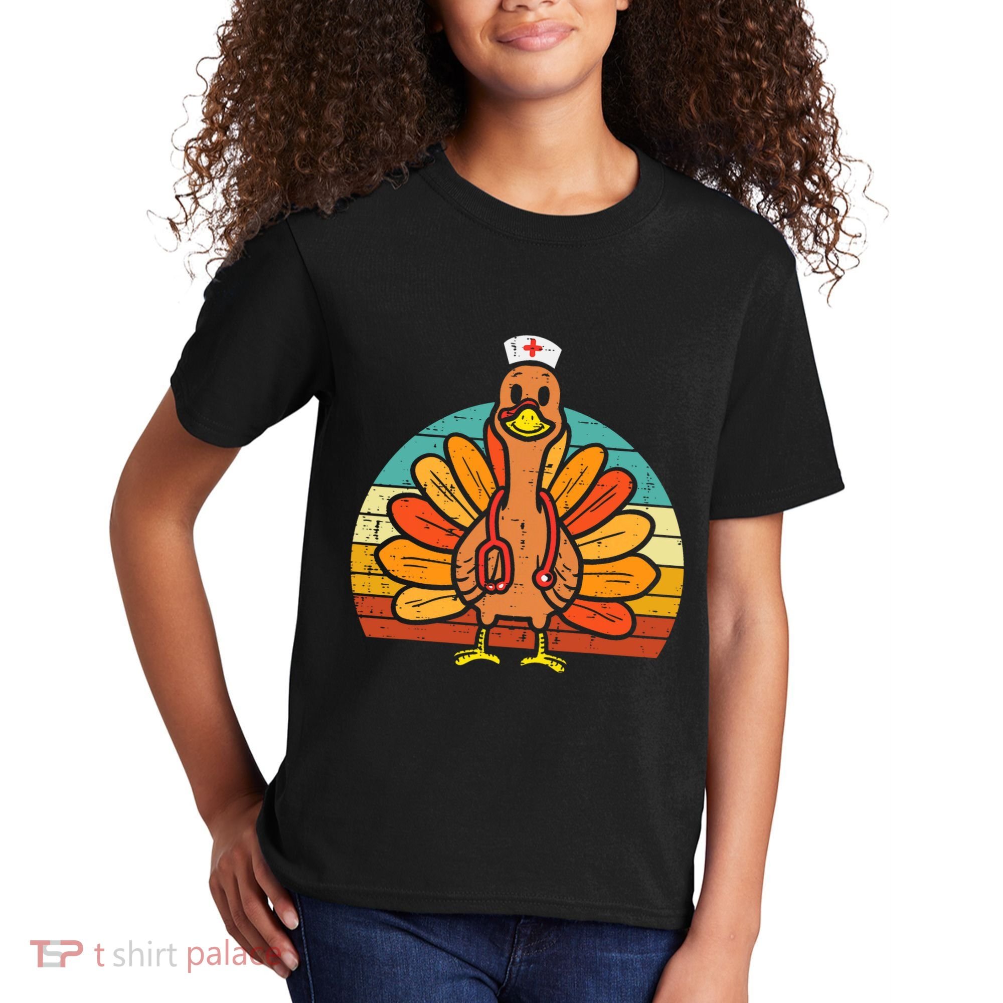Turkey Nurse Stethoscope Thanksgiving Fall Scrub Top Kids T-Shirt