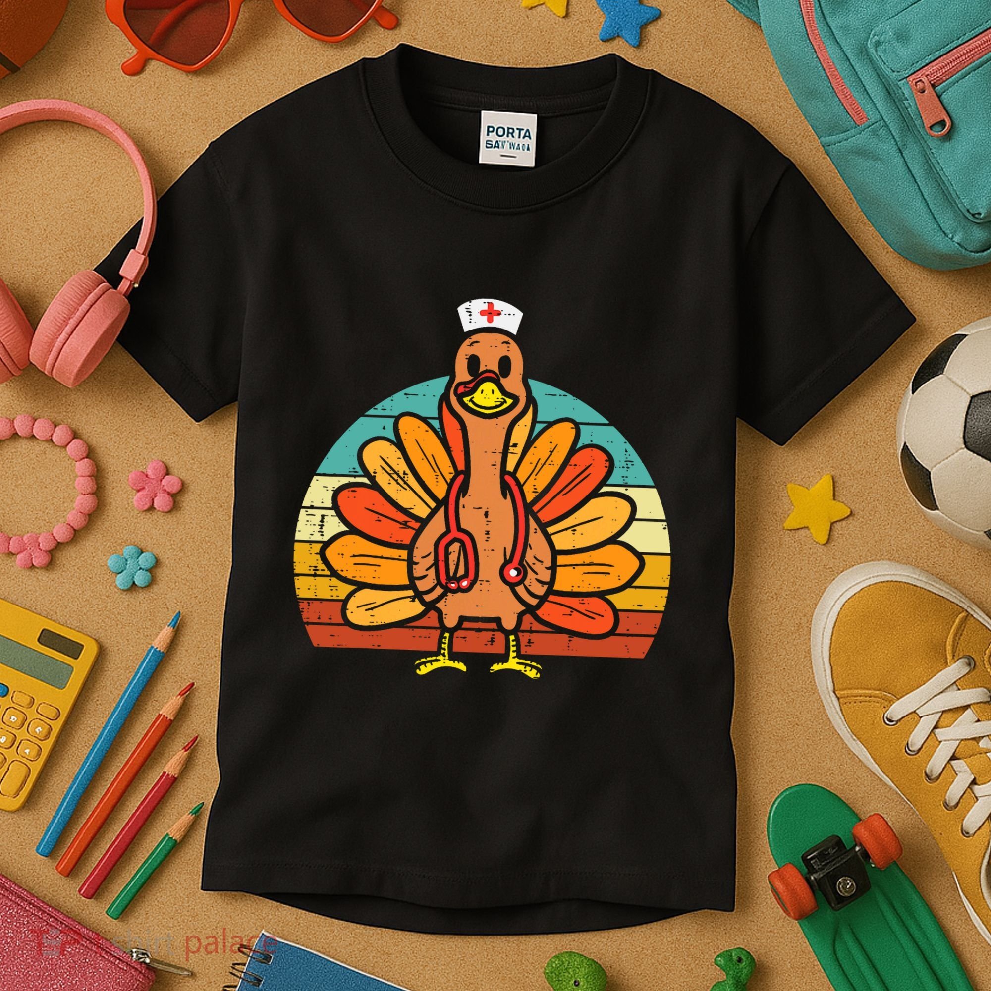 Turkey Nurse Stethoscope Thanksgiving Fall Scrub Top Kids T-Shirt