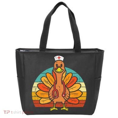 Turkey Nurse Stethoscope Thanksgiving Fall Scrub Top Tote Bag