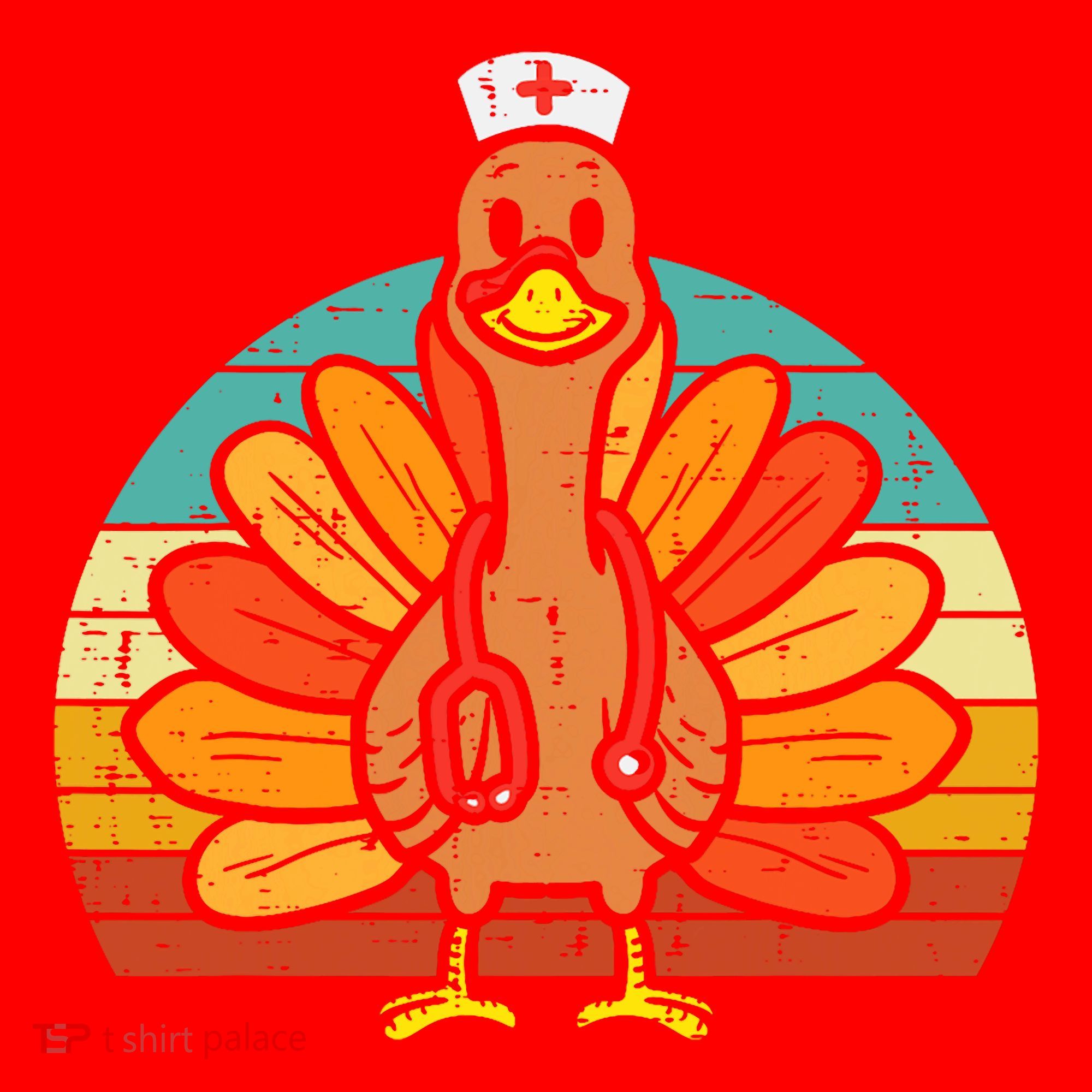 Turkey Nurse Stethoscope Thanksgiving Fall Scrub Top Santa Hat