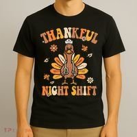 Thankful Night Shift Nurse Groovy Thanksgiving Turkey Nurse T-Shirt thumb 3