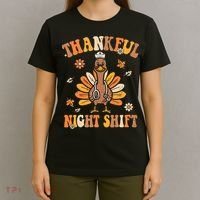Thankful Night Shift Nurse Groovy Thanksgiving Turkey Nurse T-Shirt thumb 4