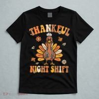 Thankful Night Shift Nurse Groovy Thanksgiving Turkey Nurse T-Shirt thumb 5