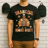 Thankful Night Shift Nurse Groovy Thanksgiving Turkey Nurse T-Shirt thumb 6