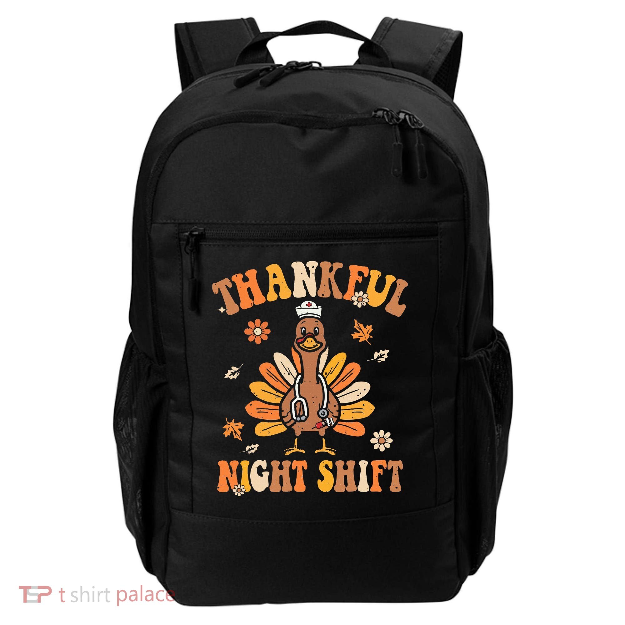 Thankful Night Shift Nurse Groovy Thanksgiving Turkey Nurse Backpack