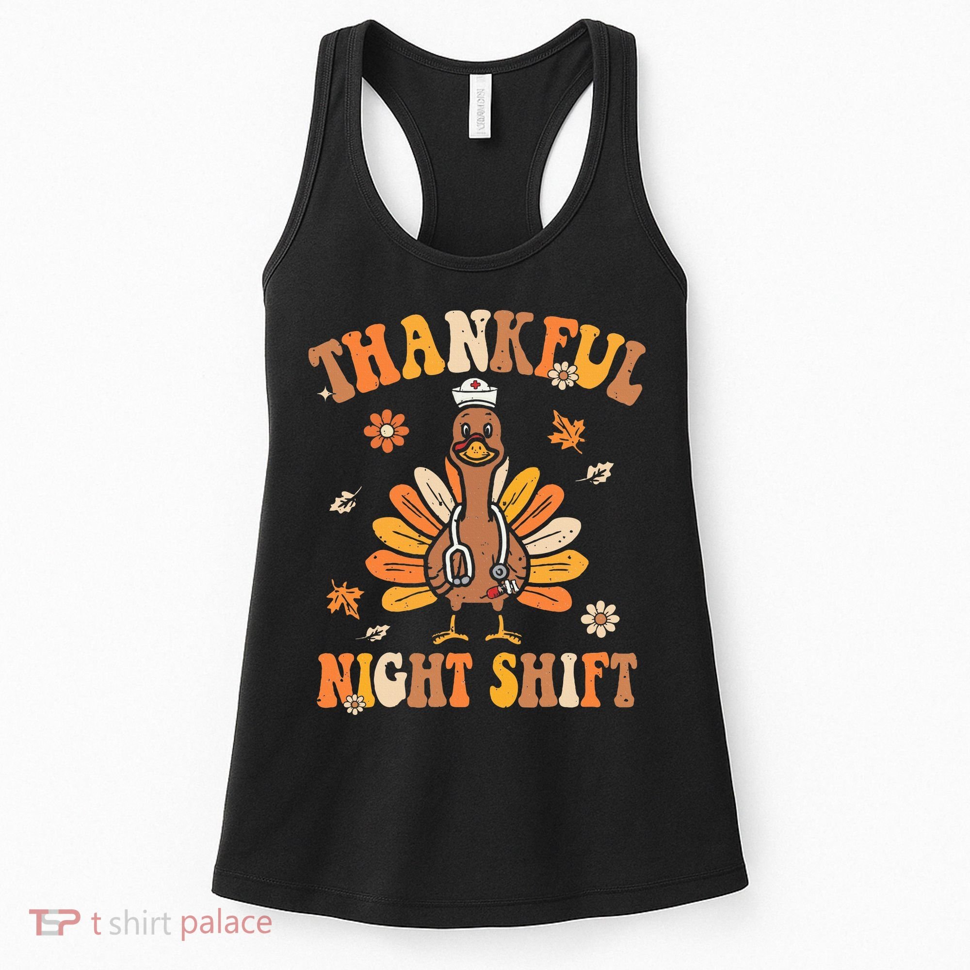 Thankful Night Shift Nurse Groovy Thanksgiving Turkey Nurse Women's Tank Top